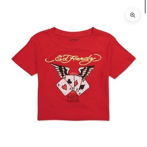 Ed Hardy Rhinestone Aces Baby Tee - Size L